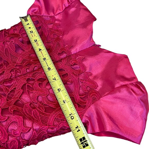 Halabaloo Red Laser Cut Lace Dress Girls 7 Satin Lace Short Sleeves Puff Skirt - Picture 5 of 9